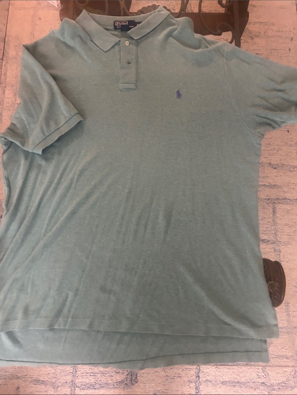 Ralph Lauren Men’s Polo Shirt - Seafoam Green with Purple Logo
